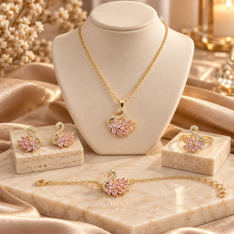 Parure Swan 4 Pièces – Acier Inoxydable Doré-1