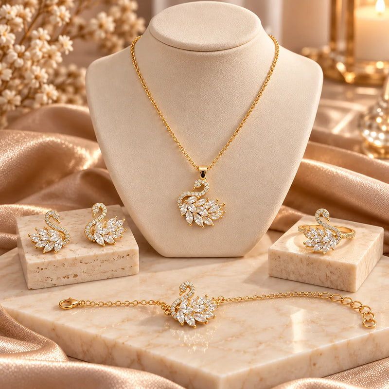 Parure Swan 4 Pièces – Acier Inoxydable Doré-2