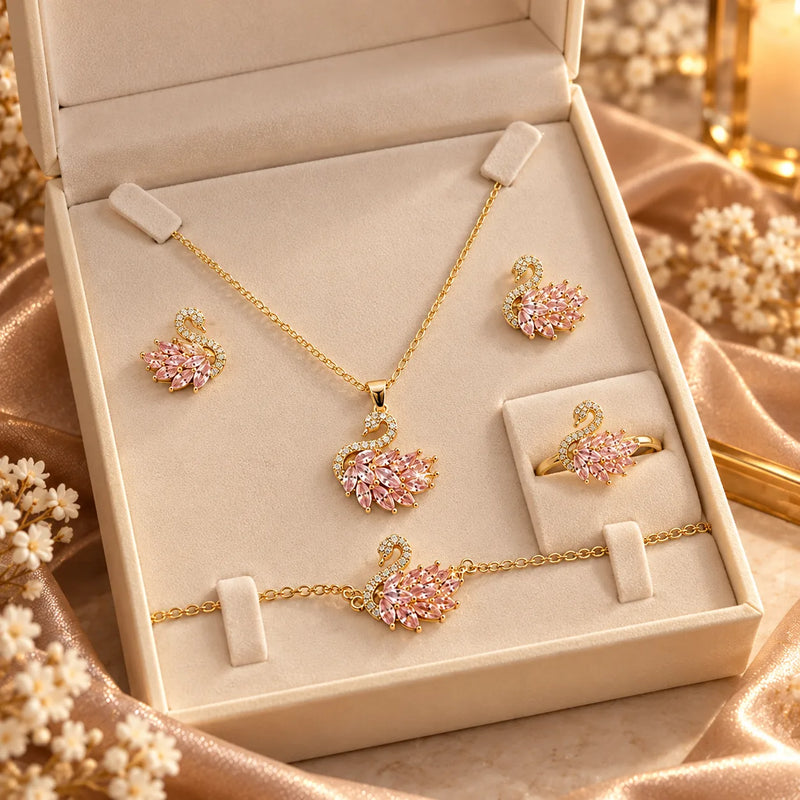 Parure Swan 4 Pièces – Acier Inoxydable Doré-4