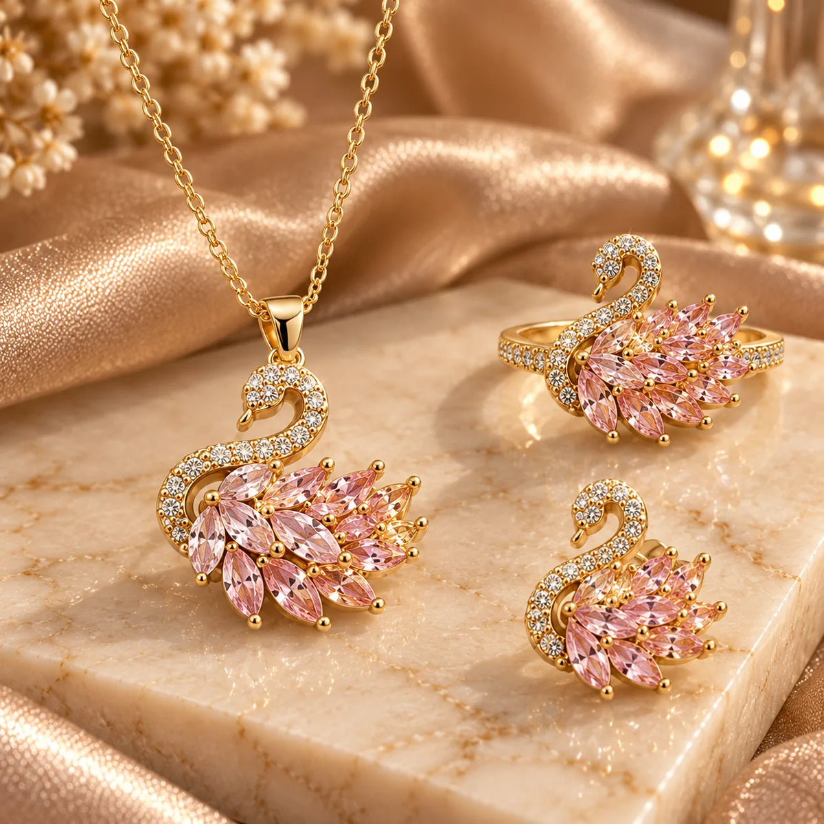 Parure Swan 4 Pièces – Acier Inoxydable Doré-5