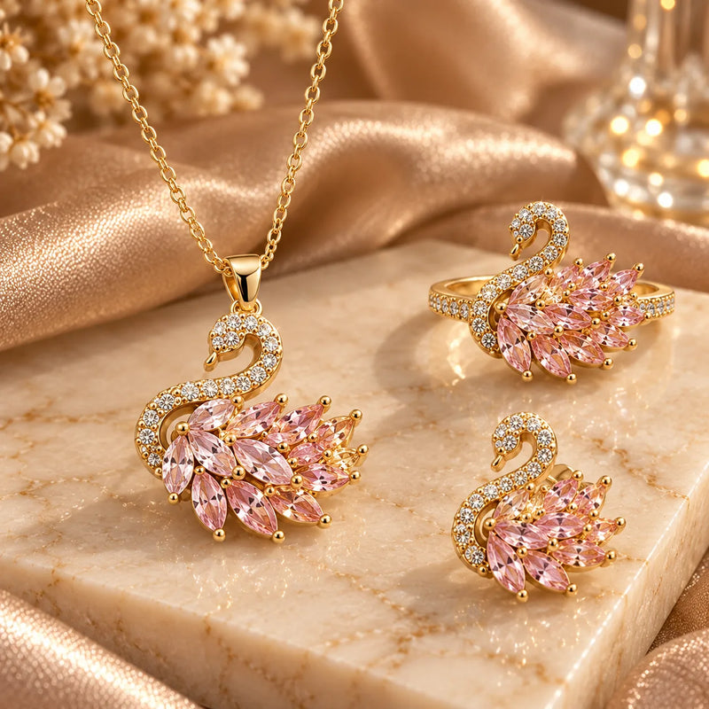 Parure Swan 4 Pièces – Acier Inoxydable Doré-5