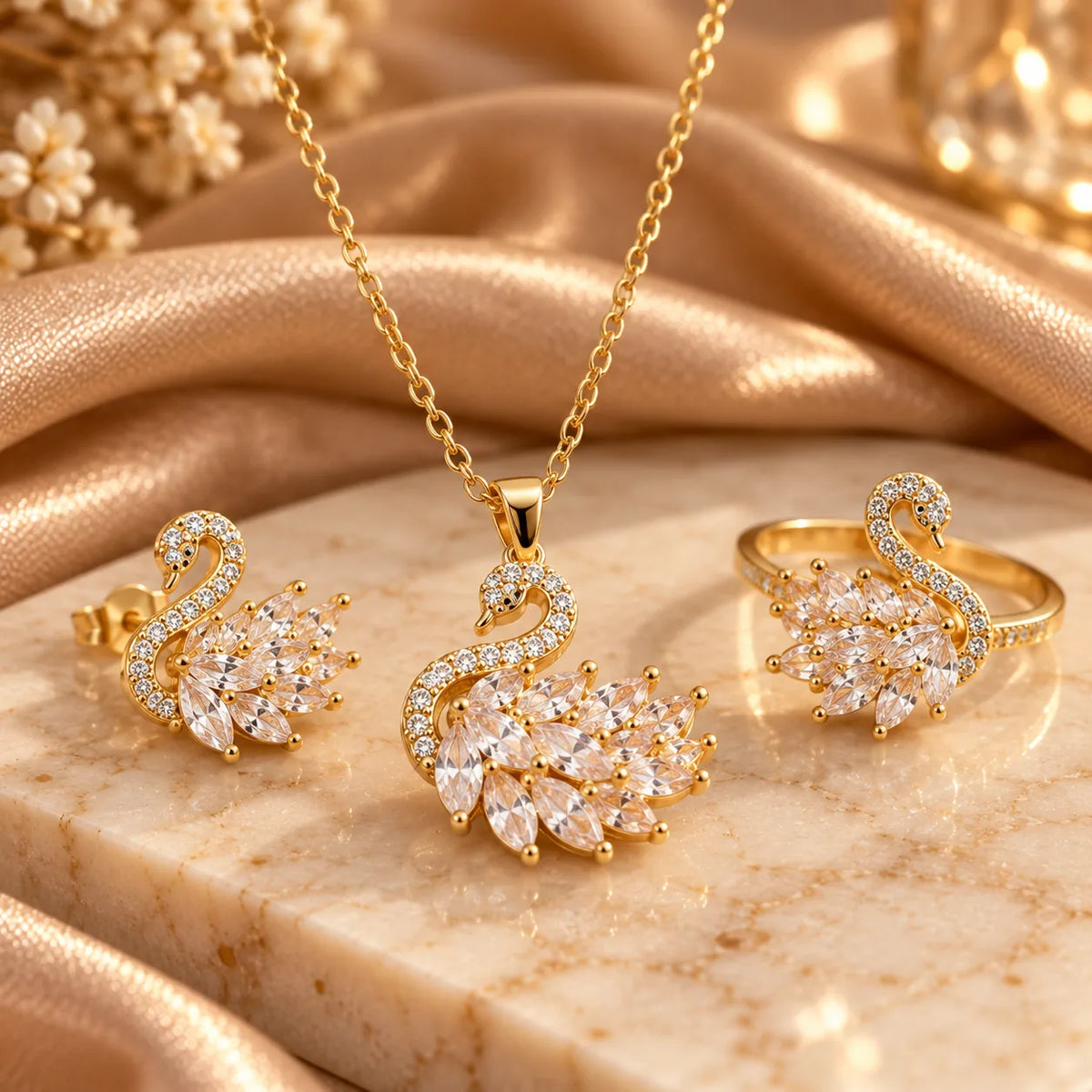 Parure Swan 4 Pièces – Acier Inoxydable Doré-3