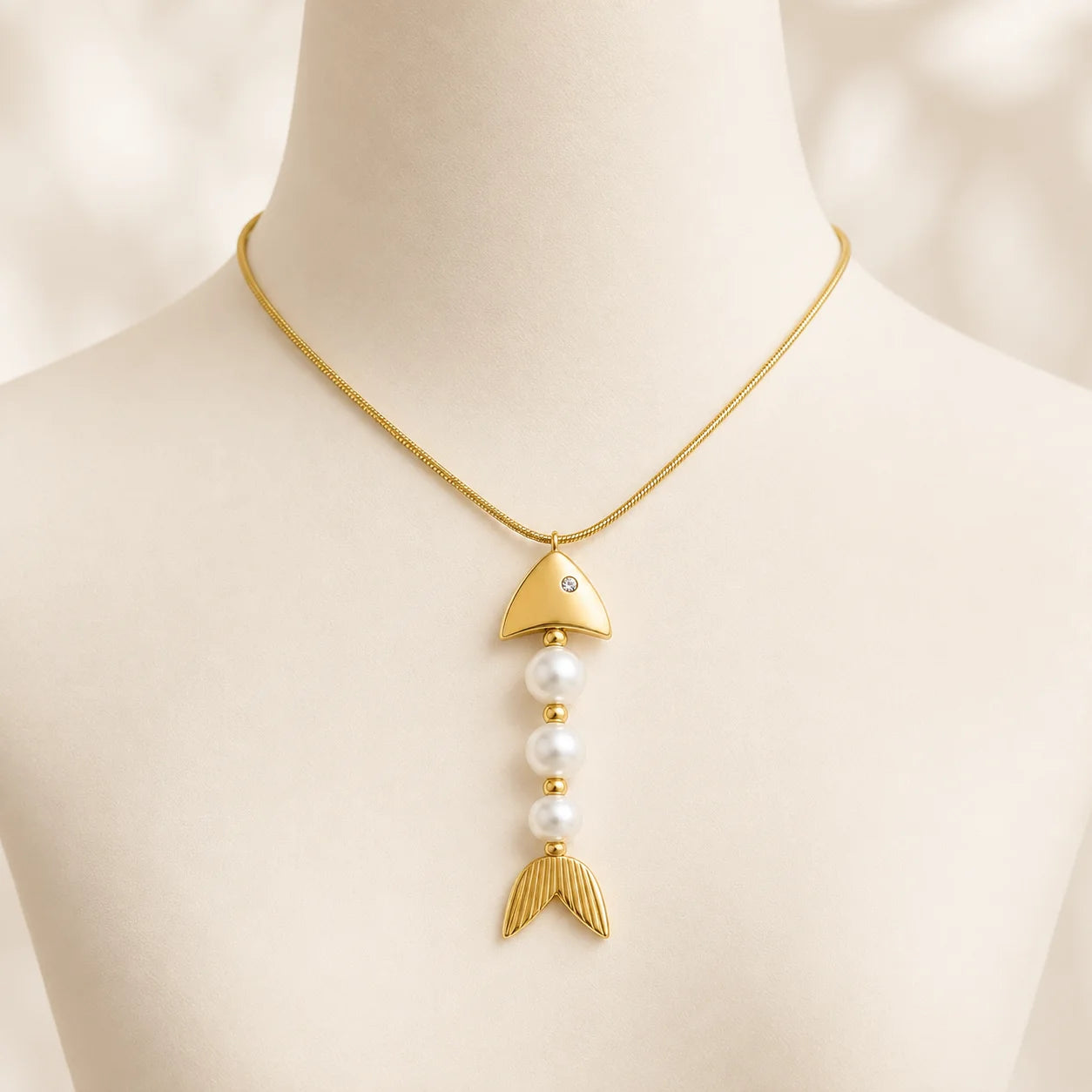 Collier Houta Perlé - Acier Inoxydable Doré-1
