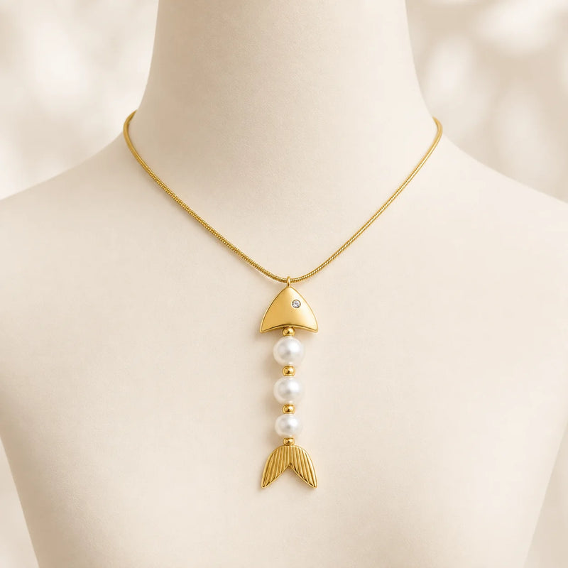 Collier Houta Perlé - Acier Inoxydable Doré-1