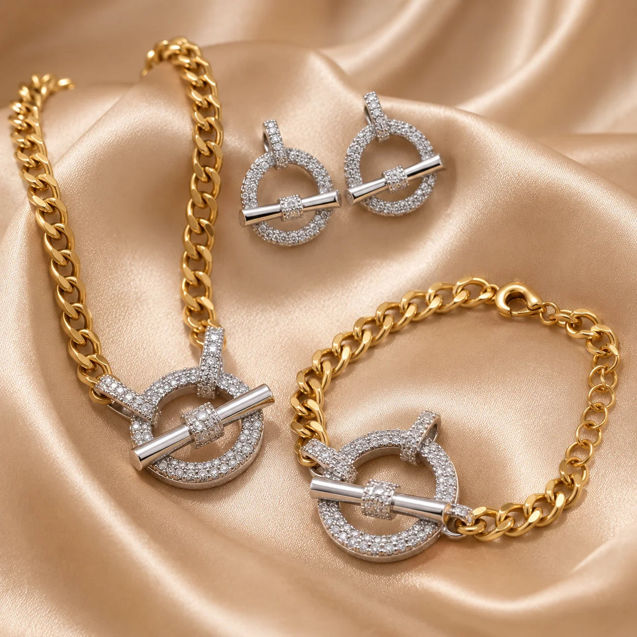 Parure Style Cartier 3 Pièces - Acier Inoxydable Bicolore-3