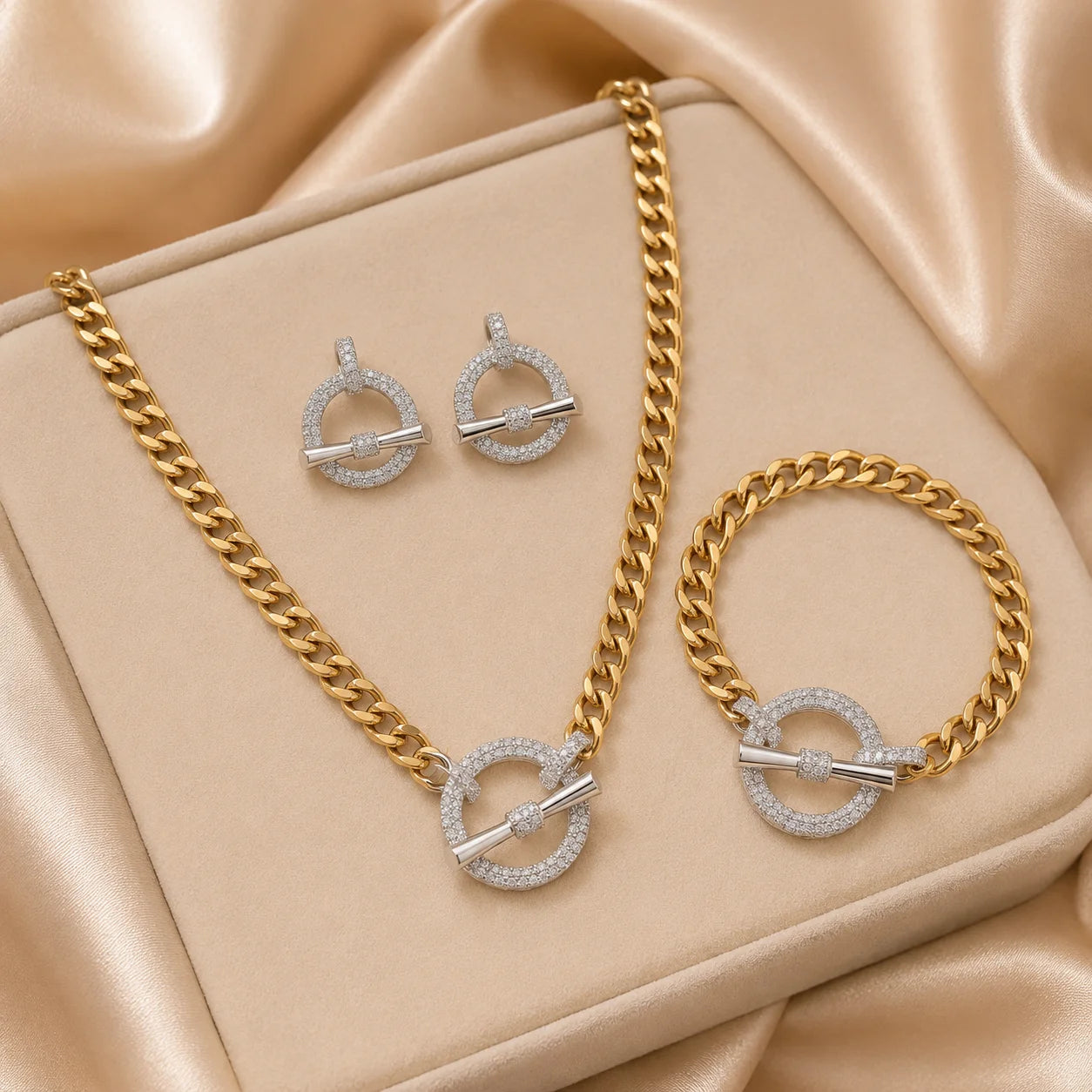 Parure Style Cartier 3 Pièces - Acier Inoxydable Bicolore-4