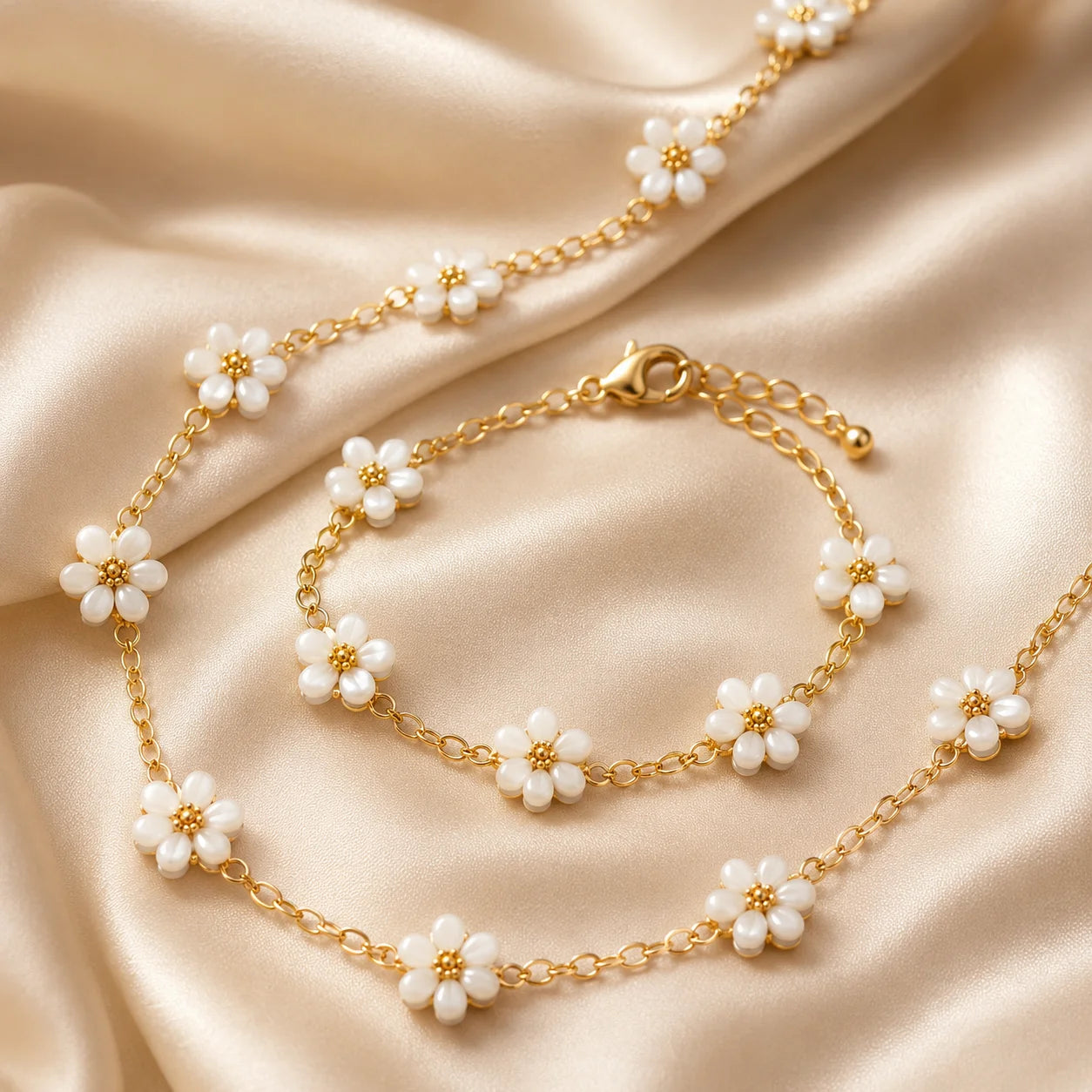 Parure Fleur 2 Pièces - Acier Inoxydable Doré-3