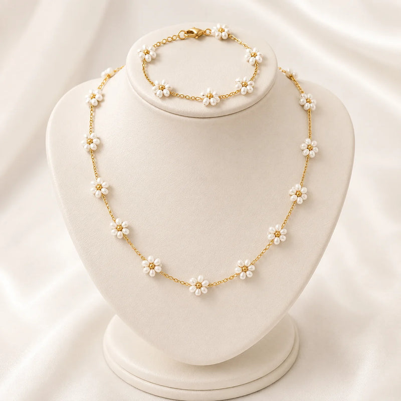 Parure Fleur 2 Pièces - Acier Inoxydable Doré-1