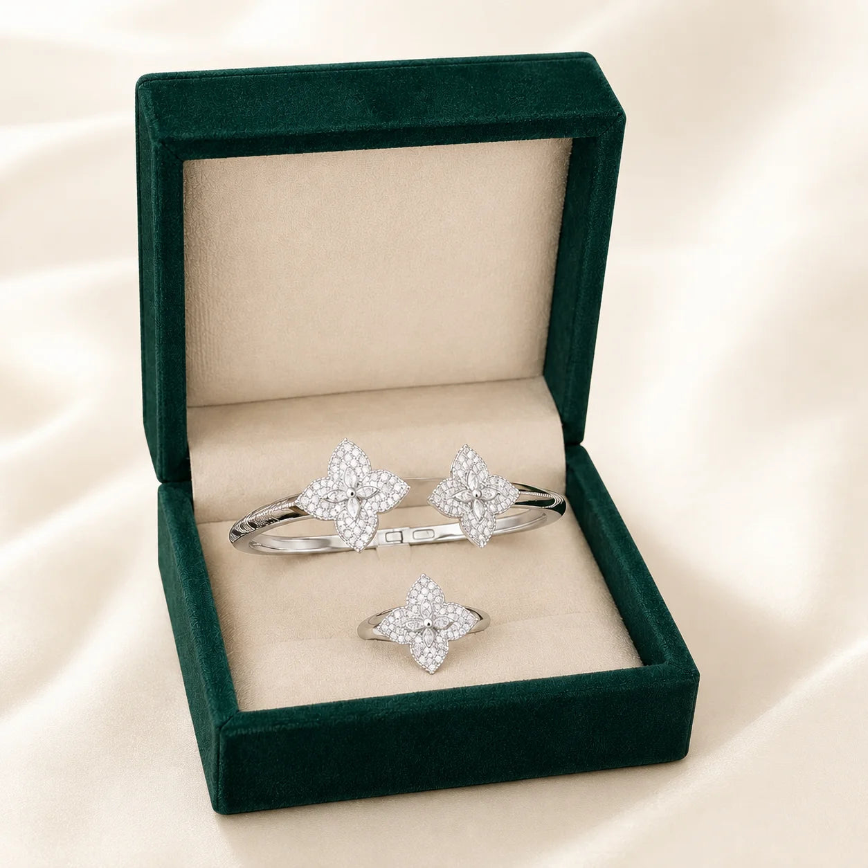 Parure Style Van Cleef 2 Pièces - Acier Inoxydable Argenté-1