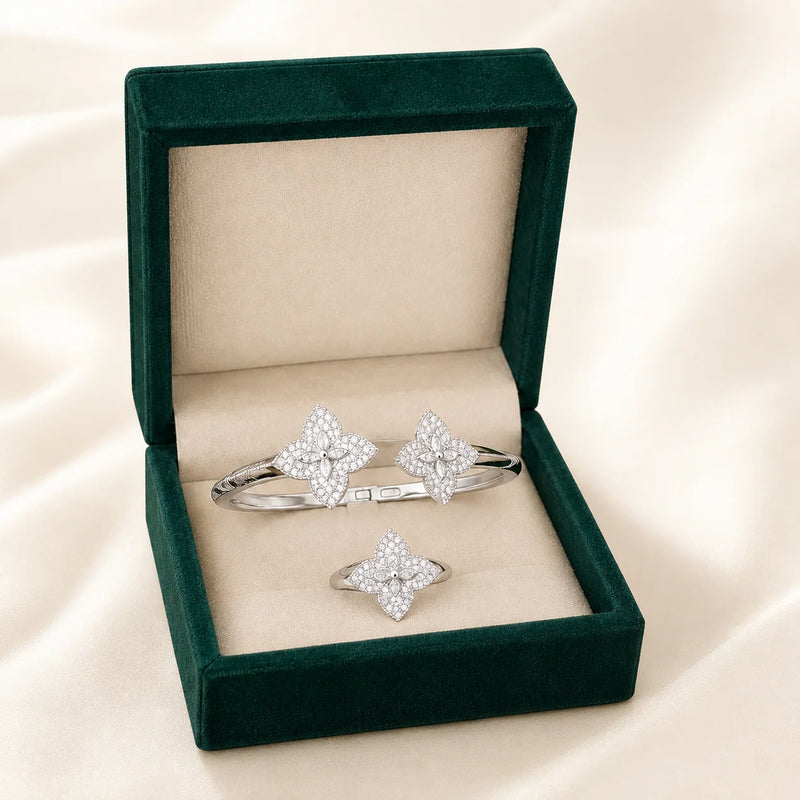Parure Style Van Cleef 2 Pièces - Acier Inoxydable Argenté-1