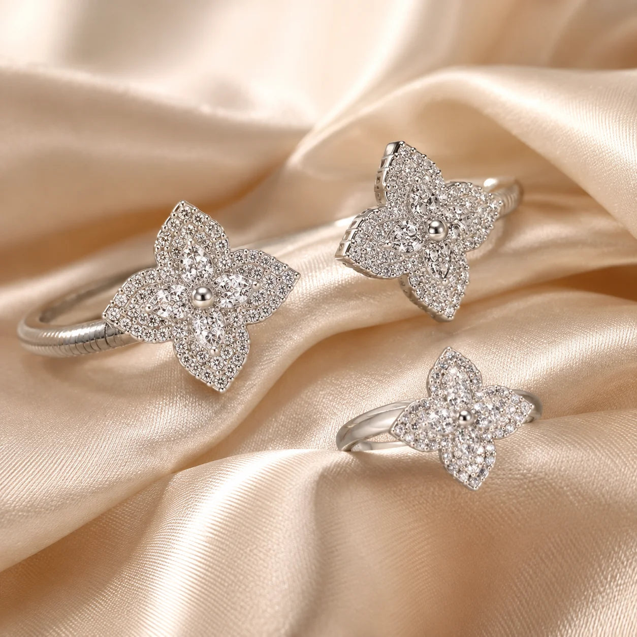 Parure Style Van Cleef 2 Pièces - Acier Inoxydable Argenté-3