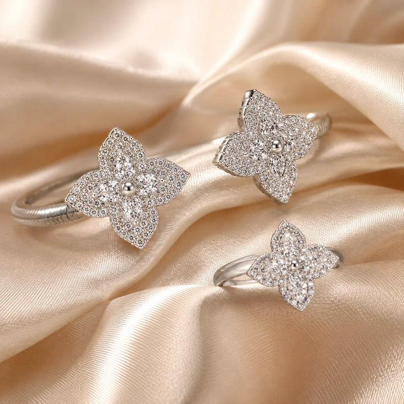 Parure Style Van Cleef 2 Pièces - Acier Inoxydable Argenté-3
