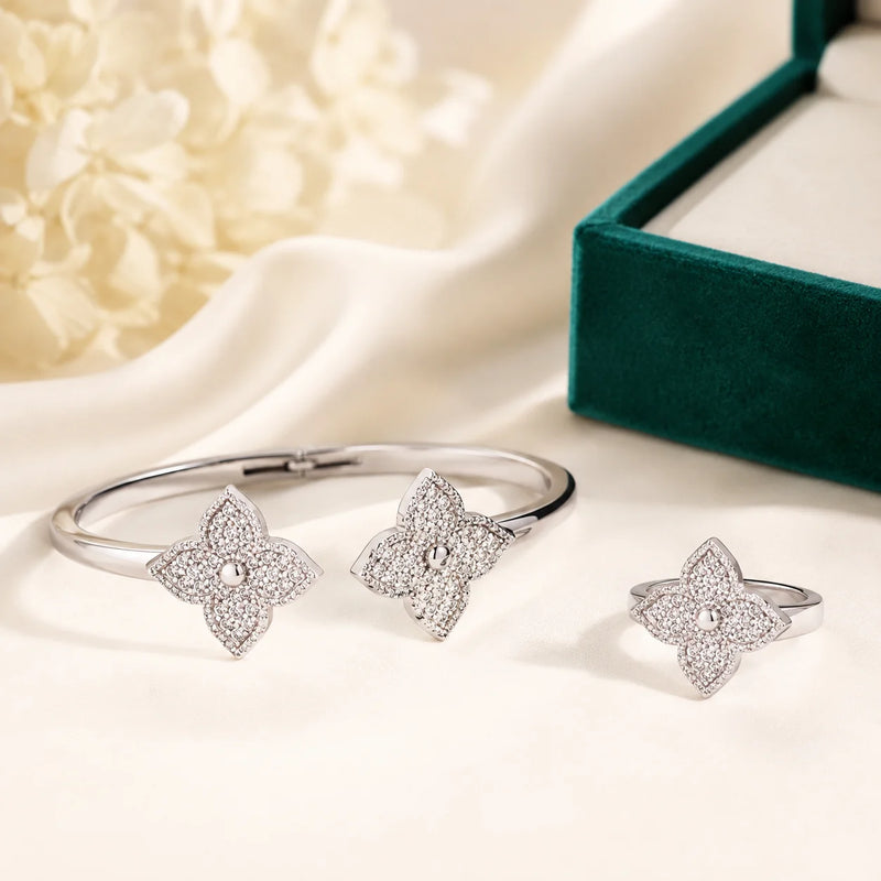 Parure Style Van Cleef 2 Pièces - Acier Inoxydable Argenté-4
