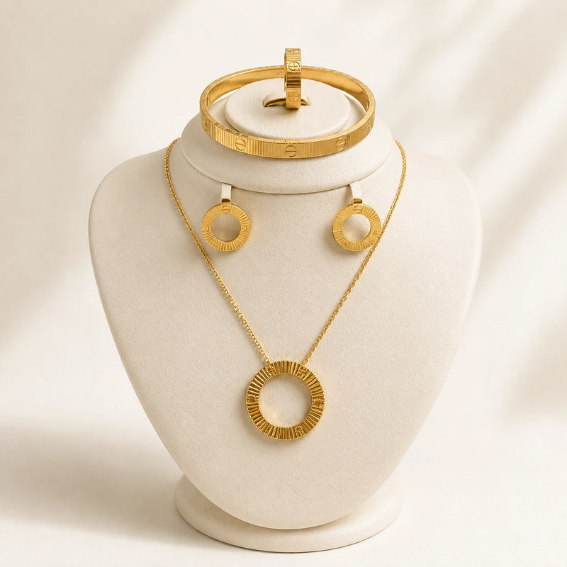 Parure Style Cartier 4 Pièces - Acier Inoxydable Doré-1