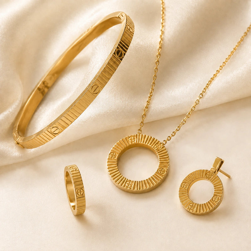 Parure Style Cartier 4 Pièces - Acier Inoxydable Doré-3