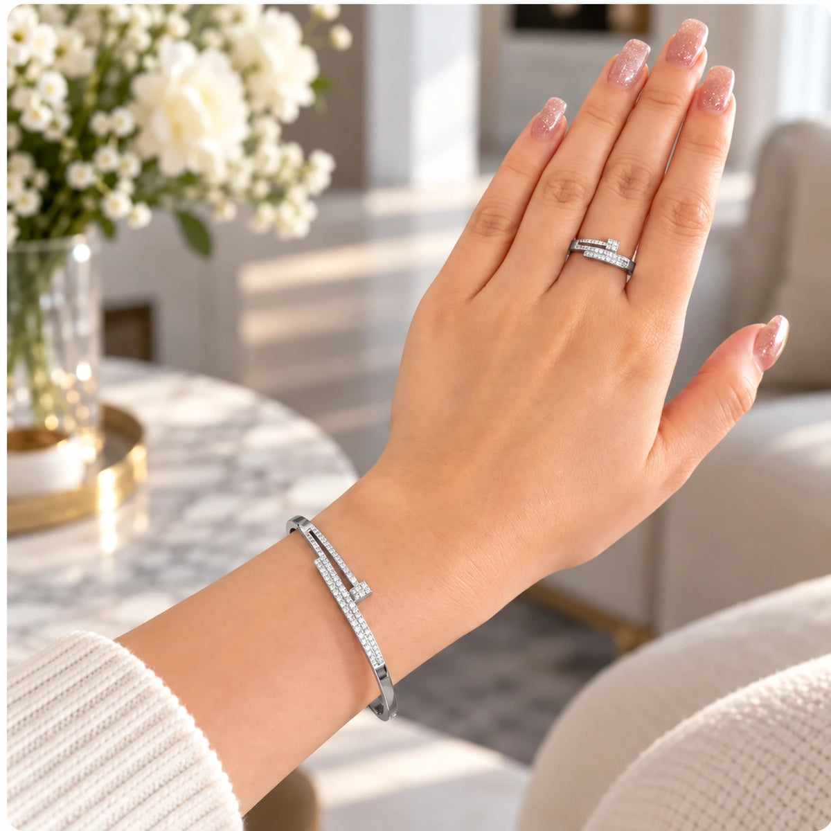 Set Clou – Gourmette & Bague en Acier Inoxydable Doré-3