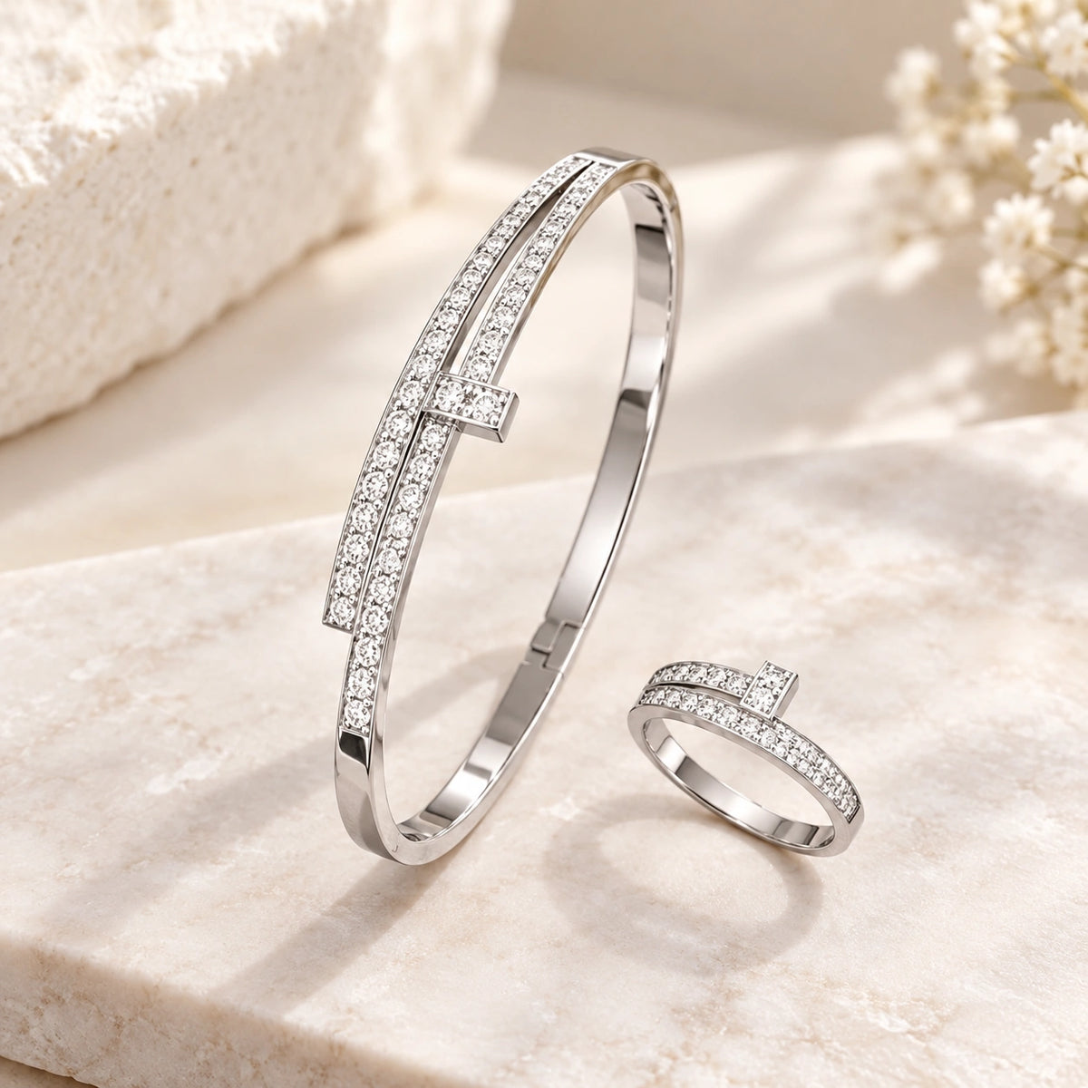 Set Clou – Gourmette & Bague en Acier Inoxydable Doré-4
