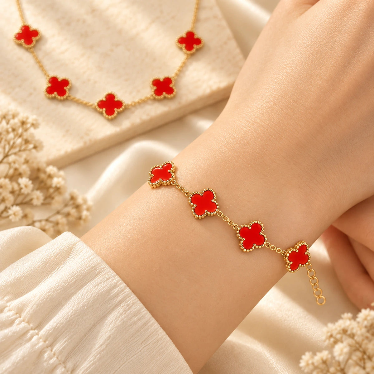Parure Rouge Élégance – Collier & Bracelet-1