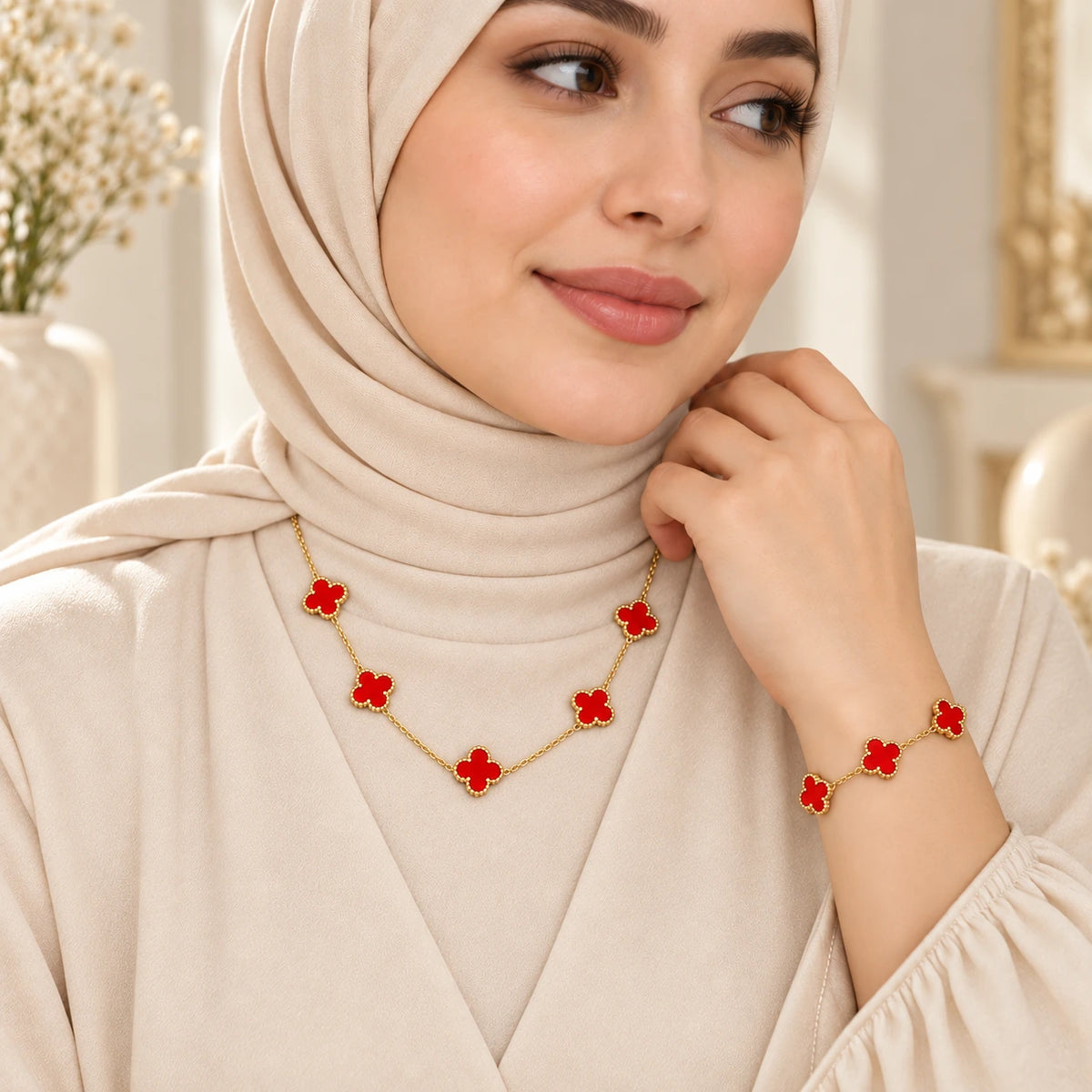 Parure Rouge Élégance – Collier & Bracelet-2