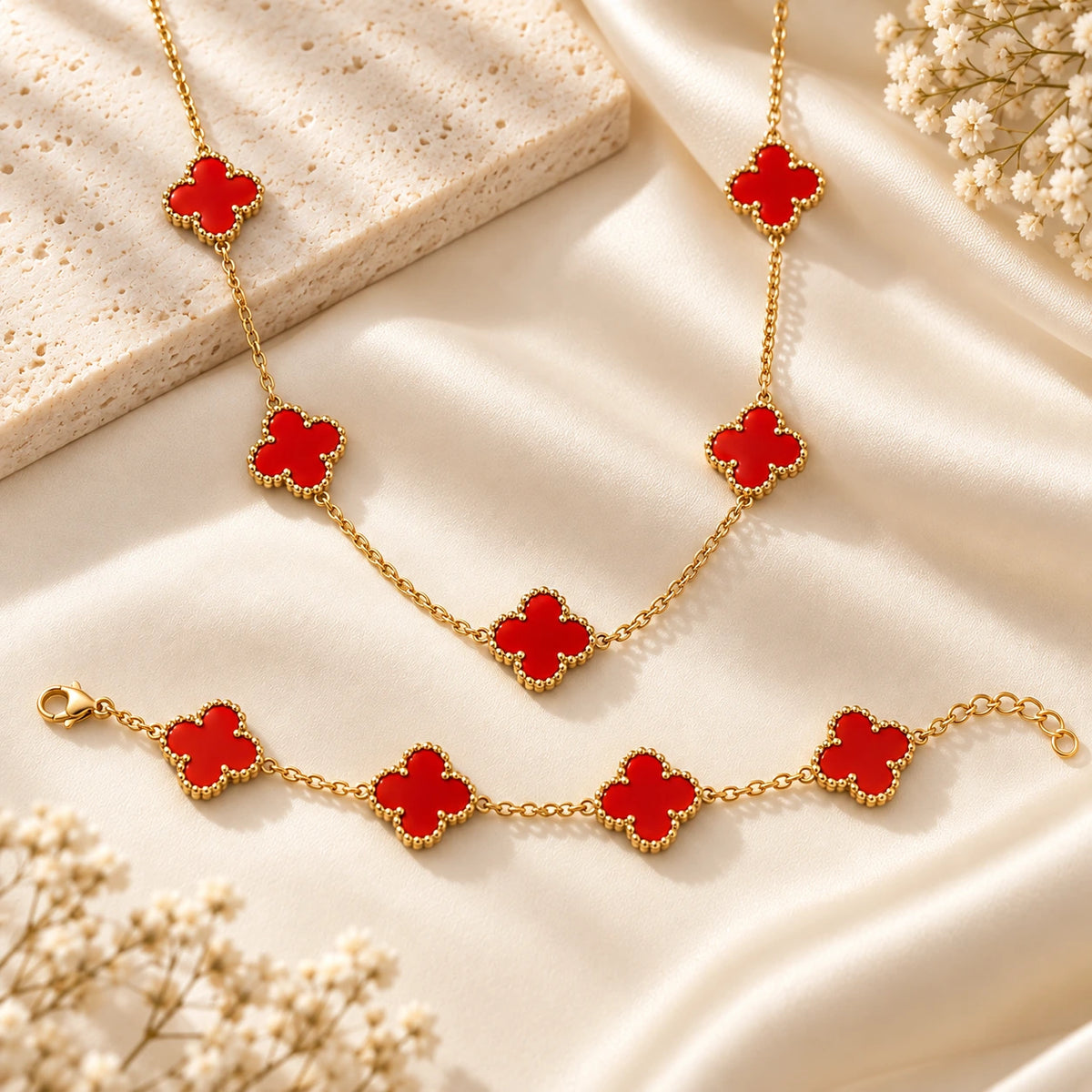 Parure Rouge Élégance – Collier & Bracelet-3