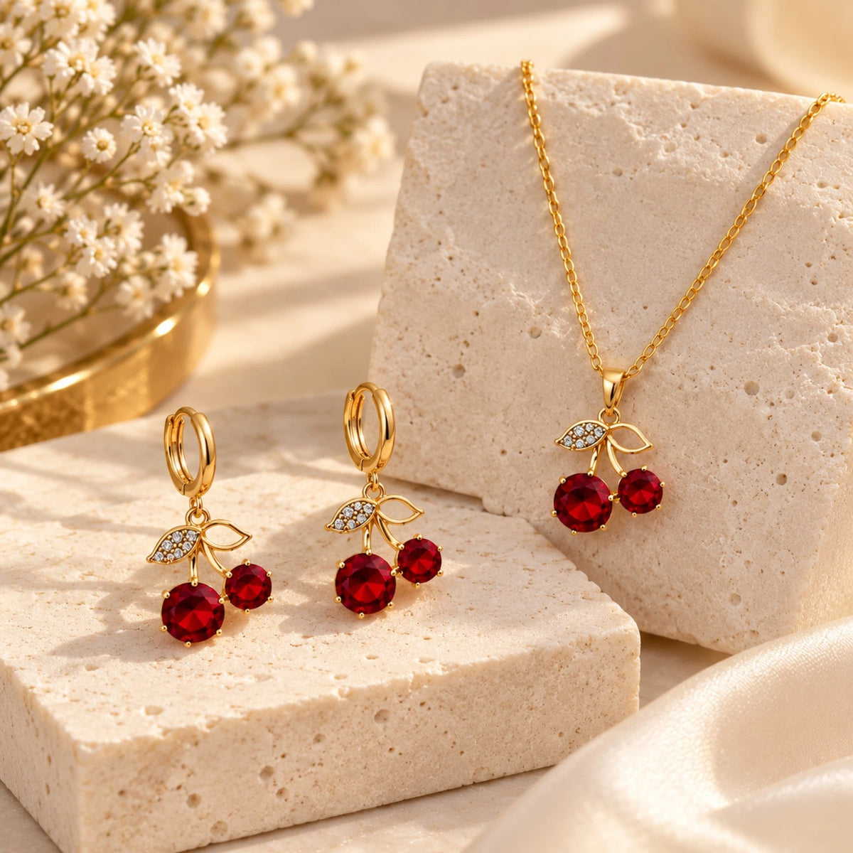 Parure Cerise – Collier & Boucles d’Oreilles en Acier Inoxydable-5
