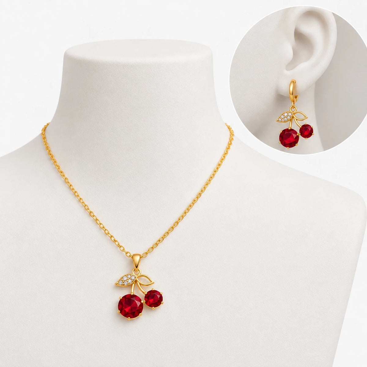 Parure Cerise – Collier & Boucles d’Oreilles en Acier Inoxydable-4